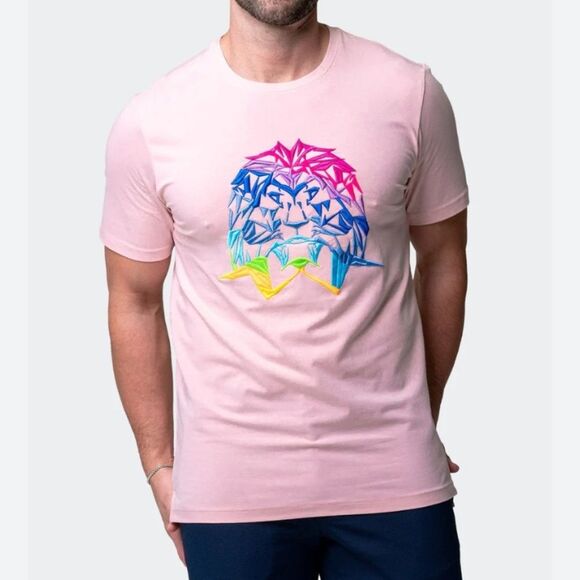 MACEOO Paris Pink Multicolor Lion Signature Mens Tee - Picture 1 of 7